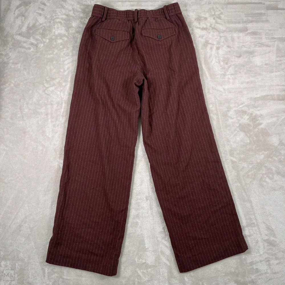 Banana Republic Womens Pants Everyday Wide Leg Pinstripes Wool Blend XS Marn/Brn